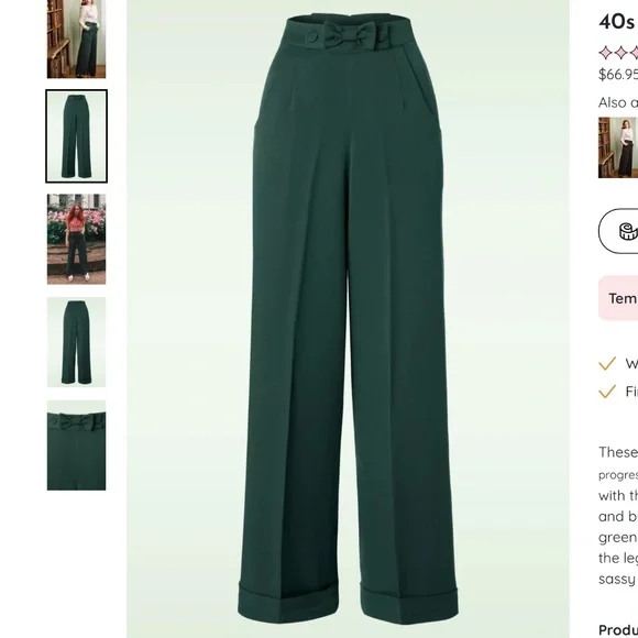 Banned retro 40s Hidden Away Trousers in Teal m - Picture 2 of 6